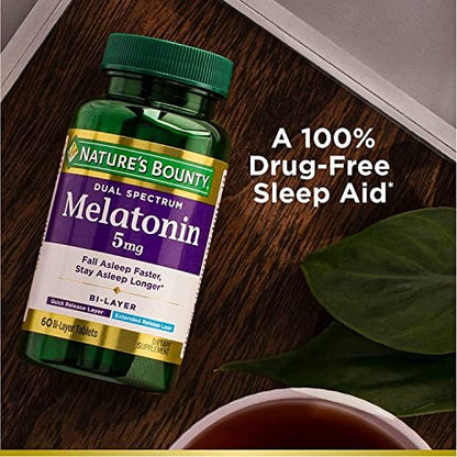 Nature's Bounty Melatonin 5 mg Dual Spectrum – 100% Arzneimittelfreies Schlafmittel mit schneller und verlängerter Freisetzung, 60 Tabletten (2er-Pack)