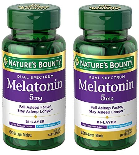 Nature's Bounty Melatonin 5 mg Dual Spectrum – 100% Arzneimittelfreies Schlafmittel mit schneller und verlängerter Freisetzung, 60 Tabletten (2er-Pack)