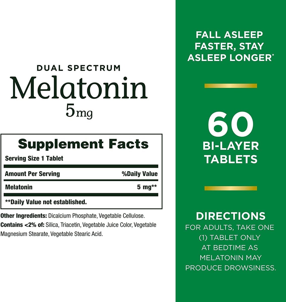 Nature's Bounty Melatonin 5 mg Dual Spectrum – 100% Arzneimittelfreies Schlafmittel mit schneller und verlängerter Freisetzung, 60 Tabletten (2er-Pack)