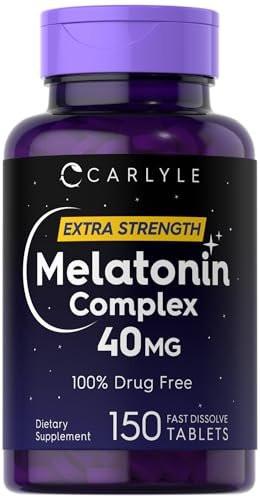 Carlyle Melatonin 40mg Komplex | 150 schnell lösliche Tabletten | Extra starke Unterstützung | mit Ashwagandha und Kamille | Vegetarisch, Nicht-GVO, Glutenfrei