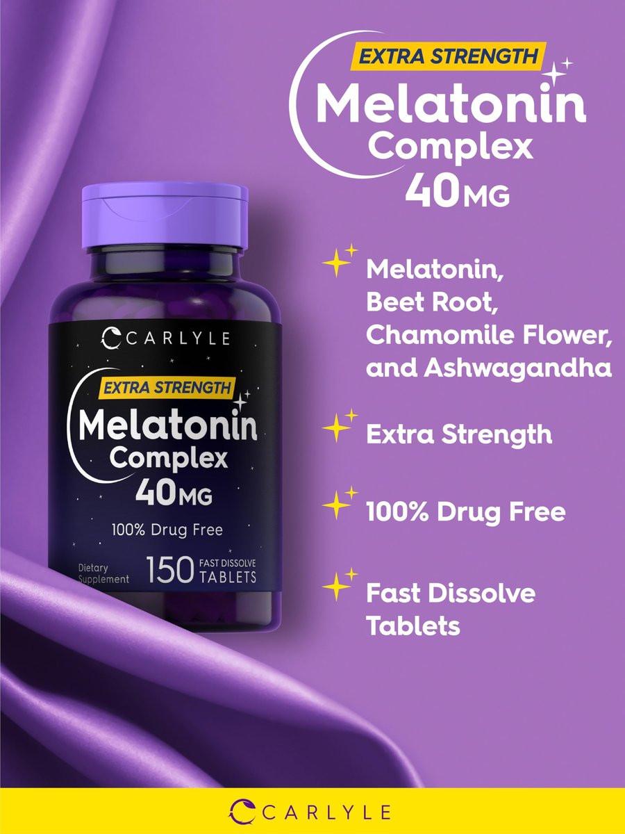 Carlyle Melatonin 40mg Komplex | 150 schnell lösliche Tabletten | Extra starke Unterstützung | mit Ashwagandha und Kamille | Vegetarisch, Nicht-GVO, Glutenfrei