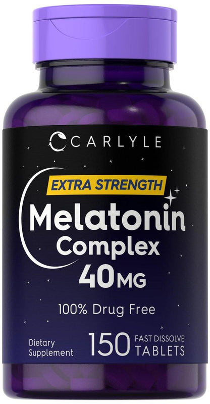 Carlyle Melatonin 40mg Komplex | 150 schnell lösliche Tabletten | Extra starke Unterstützung | mit Ashwagandha und Kamille | Vegetarisch, Nicht-GVO, Glutenfrei