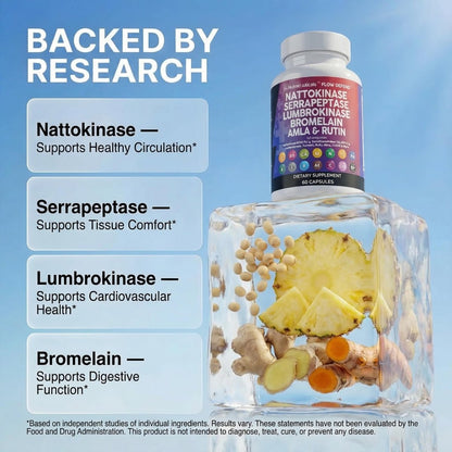 Clean Nutraceuticals Nattokinase 5000 FU Serrapeptase 120000 SPU Lumbrokinase Enzymkomplex mit Bromelain Papain Papaya-Enzyme Rutin Extrakt Amla Magnesium Vitamin B6 & Vitamin C Kapseln