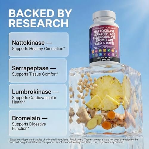 Clean Nutraceuticals Nattokinase 5000 FU Serrapeptase 120000 SPU Lumbrokinase Enzymkomplex mit Bromelain Papain Papaya-Enzyme Rutin Extrakt Amla Magnesium Vitamin B6 & Vitamin C Kapseln