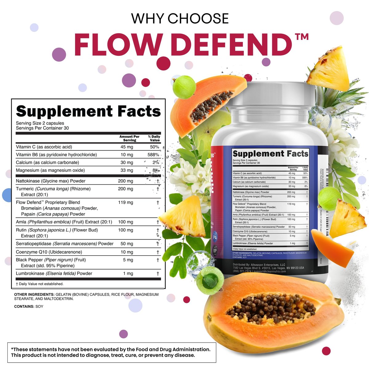 Clean Nutraceuticals Nattokinase 5000 FU Serrapeptase 120000 SPU Lumbrokinase Enzymkomplex mit Bromelain Papain Papaya-Enzyme Rutin Extrakt Amla Magnesium Vitamin B6 & Vitamin C Kapseln