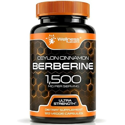 WELLNESS LABSRX Berberin 1.000 mg – mit Ceylon-Zimt, schwarzem Pfeffer und Apfelessig, 120 Kapseln, herzunterstützendes Nahrungsergänzungsmittel