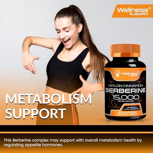WELLNESS LABSRX Berberin 1.000 mg – mit Ceylon-Zimt, schwarzem Pfeffer und Apfelessig, 120 Kapseln, herzunterstützendes Nahrungsergänzungsmittel