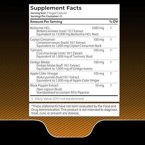 WELLNESS LABSRX Berberin 1.000 mg – mit Ceylon-Zimt, schwarzem Pfeffer und Apfelessig, 120 Kapseln, herzunterstützendes Nahrungsergänzungsmittel