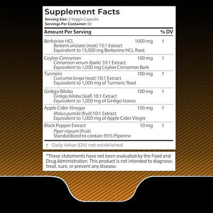 WELLNESS LABSRX Berberin 1.000 mg – mit Ceylon-Zimt, schwarzem Pfeffer und Apfelessig, 120 Kapseln, herzunterstützendes Nahrungsergänzungsmittel