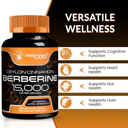WELLNESS LABSRX Berberin 1.000 mg – mit Ceylon-Zimt, schwarzem Pfeffer und Apfelessig, 120 Kapseln, herzunterstützendes Nahrungsergänzungsmittel