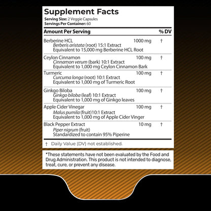 WELLNESS LABSRX Berberin 1.000 mg – mit Ceylon-Zimt, schwarzem Pfeffer und Apfelessig, 120 Kapseln, herzunterstützendes Nahrungsergänzungsmittel
