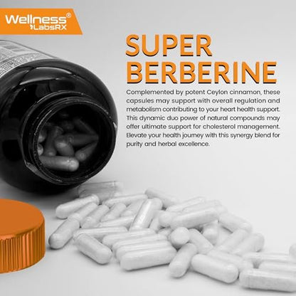 WELLNESS LABSRX Berberin 1.000 mg – mit Ceylon-Zimt, schwarzem Pfeffer und Apfelessig, 120 Kapseln, herzunterstützendes Nahrungsergänzungsmittel