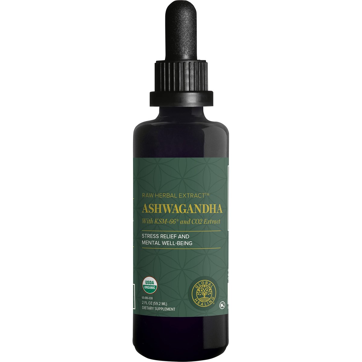 Global Healing Center - Bio-Ashwagandha-Tropfen - KSM-66 Ashwagandha Extra Stärke für Männer & Frauen, hilft Stress abzubauen, Stimmungsunterstützung, Bio (60 ml)