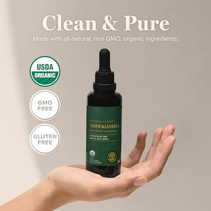 Global Healing Center - Bio-Ashwagandha-Tropfen - KSM-66 Ashwagandha Extra Stärke für Männer & Frauen, hilft Stress abzubauen, Stimmungsunterstützung, Bio (60 ml)