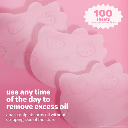 The Crème Shop x Hello Kitty Mattierendes Grüntee-Blotting-Papier mit Spiegel und Puff – 100 Blatt, ölabsorbierend, make-upfreundlich