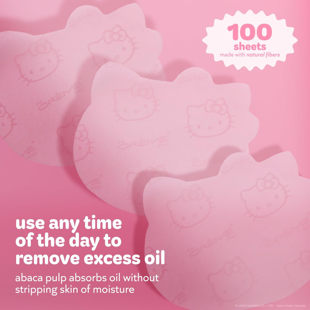 The Crème Shop x Hello Kitty Mattierendes Grüntee-Blotting-Papier mit Spiegel und Puff – 100 Blatt, ölabsorbierend, make-upfreundlich