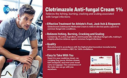 Globe Clotrimazol Antimykotische Creme 1% USP (6er-Pack) – 1 oz – Behandlung gegen Fußpilz, Juckreiz, Brennen, Risse und Schuppen