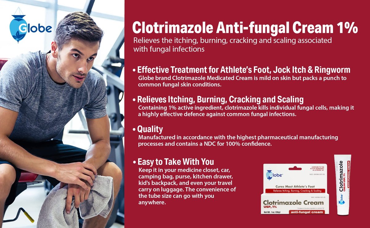 Globe Clotrimazol Antimykotische Creme 1% USP (6er-Pack) – 1 oz – Behandlung gegen Fußpilz, Juckreiz, Brennen, Risse und Schuppen