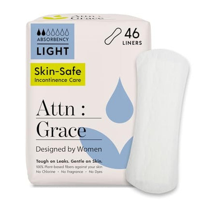 ATTN: GRACE Slipeinlagen für Frauen – 46 Stück – bei leichter Harninkontinenz, Blasenschwäche oder nach der Geburt – 100 % atmungsaktiv & pflanzlich – aktive Geruchskontrolle – frei von aggressiven Chemikalien