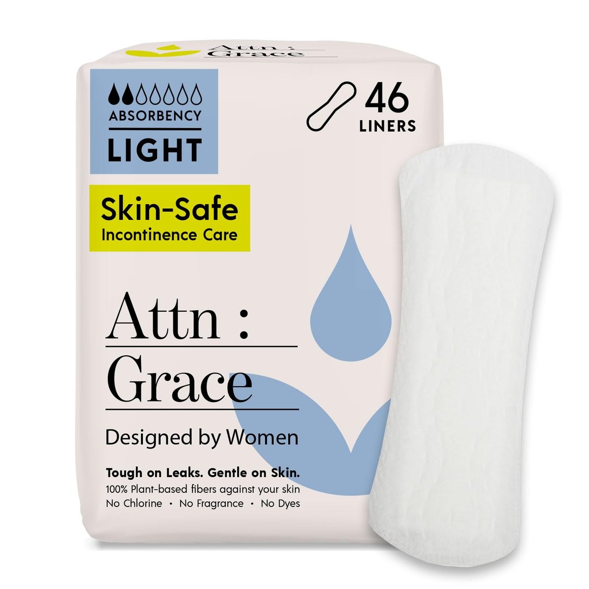 ATTN: GRACE Slipeinlagen für Frauen – 46 Stück – bei leichter Harninkontinenz, Blasenschwäche oder nach der Geburt – 100 % atmungsaktiv & pflanzlich – aktive Geruchskontrolle – frei von aggressiven Chemikalien