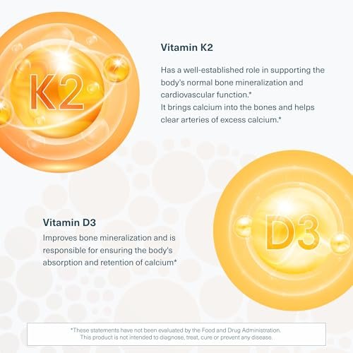 Youtheory K2D3 – Knochen- und Herzgesundheit* – Vitamin D3 & K2 – Laktose-, Soja- & Glutenfrei – Pfirsich, 60 vegane Gummis