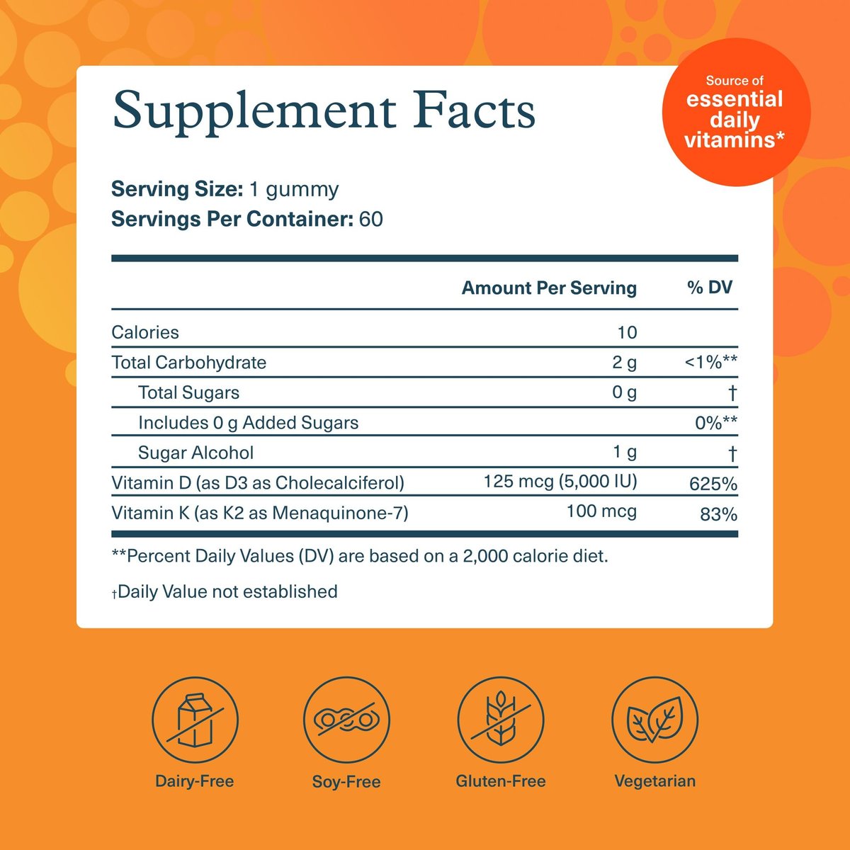 Youtheory K2D3 – Knochen- und Herzgesundheit* – Vitamin D3 & K2 – Laktose-, Soja- & Glutenfrei – Pfirsich, 60 vegane Gummis