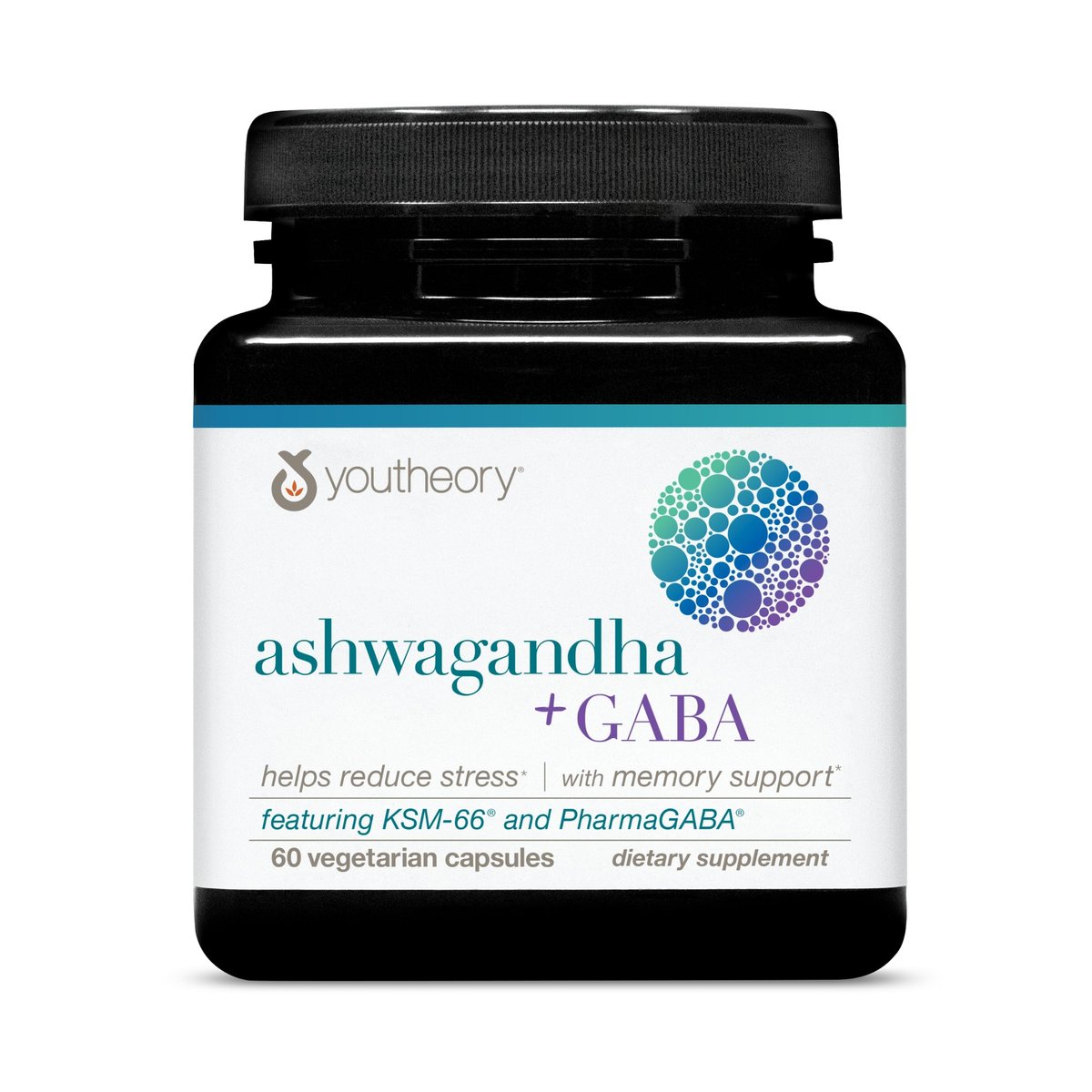 Youtheory Ashwagandha + GABA – Adaptogene Mischung mit Bio KSM-66 & Ingwer – Unterstützt Stressabbau & Stimmung* – Fördert das Energieniveau* – 60 vegane Kapseln (30-Tage-Vorrat)*