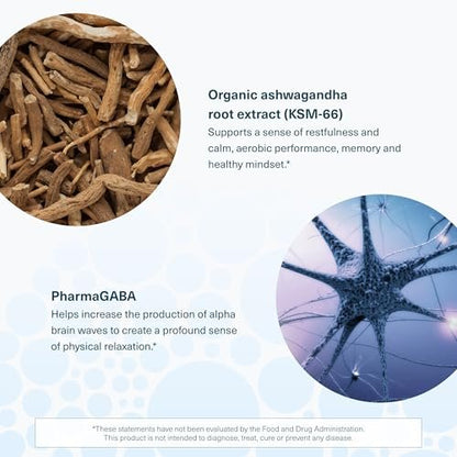 Youtheory Ashwagandha + GABA – Adaptogene Mischung mit Bio KSM-66 & Ingwer – Unterstützt Stressabbau & Stimmung* – Fördert das Energieniveau* – 60 vegane Kapseln (30-Tage-Vorrat)*