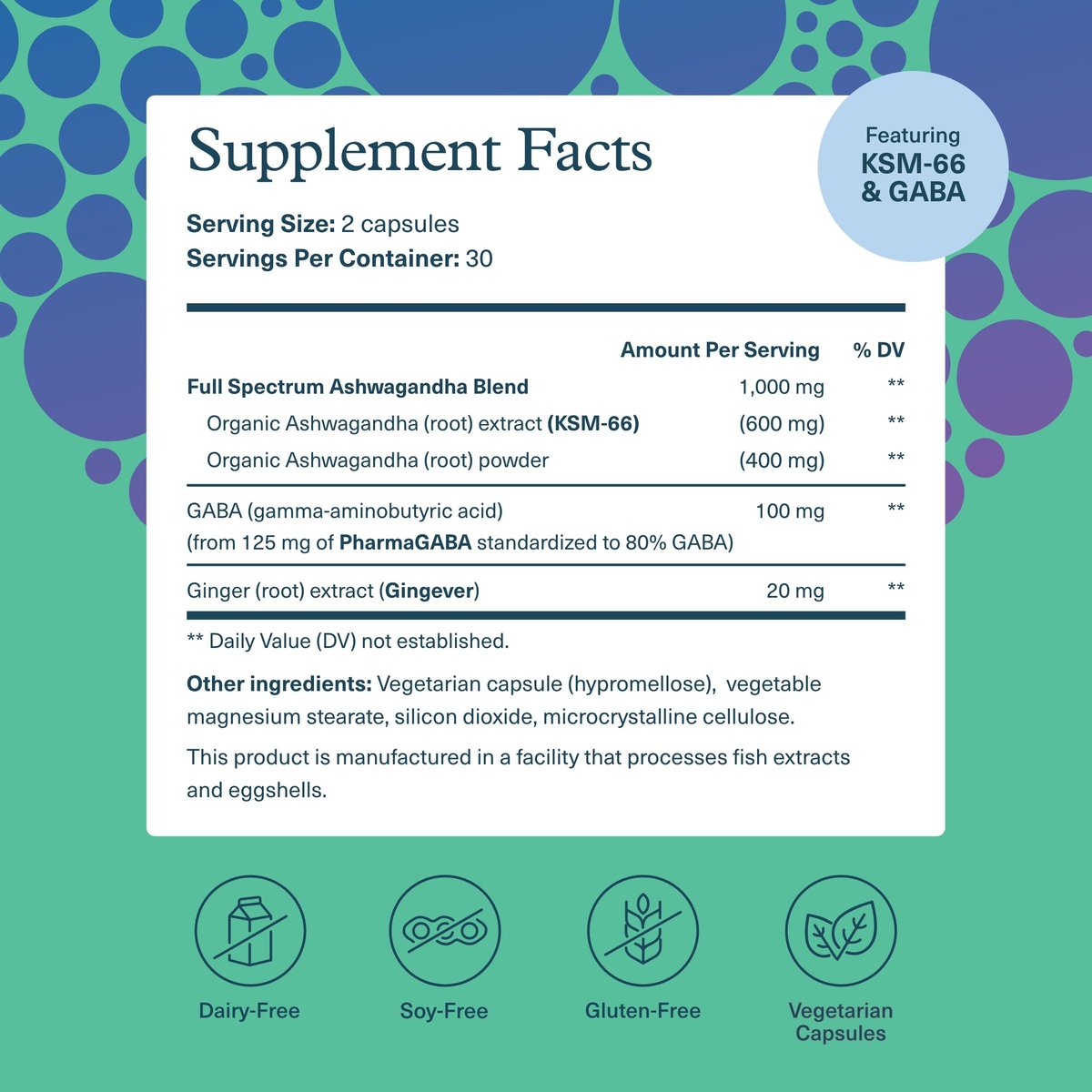 Youtheory Ashwagandha + GABA – Adaptogene Mischung mit Bio KSM-66 & Ingwer – Unterstützt Stressabbau & Stimmung* – Fördert das Energieniveau* – 60 vegane Kapseln (30-Tage-Vorrat)*