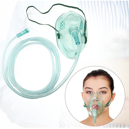 DWCHECK 3er-Pack Sauerstoffmaske für Erwachsene mit 7-Fuß-Schlauch, verstellbarem elastischem Riemen, DEHP-frei und latexfrei - Erwachsene länglich XL, Grün