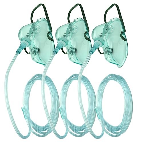 DWCHECK 3er-Pack Sauerstoffmaske für Erwachsene mit 7-Fuß-Schlauch, verstellbarem elastischem Riemen, DEHP-frei und latexfrei - Erwachsene länglich XL, Grün