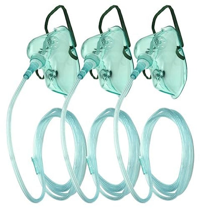 DWCHECK 3er-Pack Sauerstoffmaske für Erwachsene mit 7-Fuß-Schlauch, verstellbarem elastischem Riemen, DEHP-frei und latexfrei - Erwachsene länglich XL, Grün