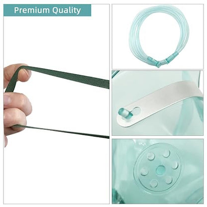 DWCHECK 3er-Pack Sauerstoffmaske für Erwachsene mit 7 Fuß Schlauch, verstellbarem elastischem Band, DEHP-frei und latexfrei – Erwachsene Standardgröße L, Grün