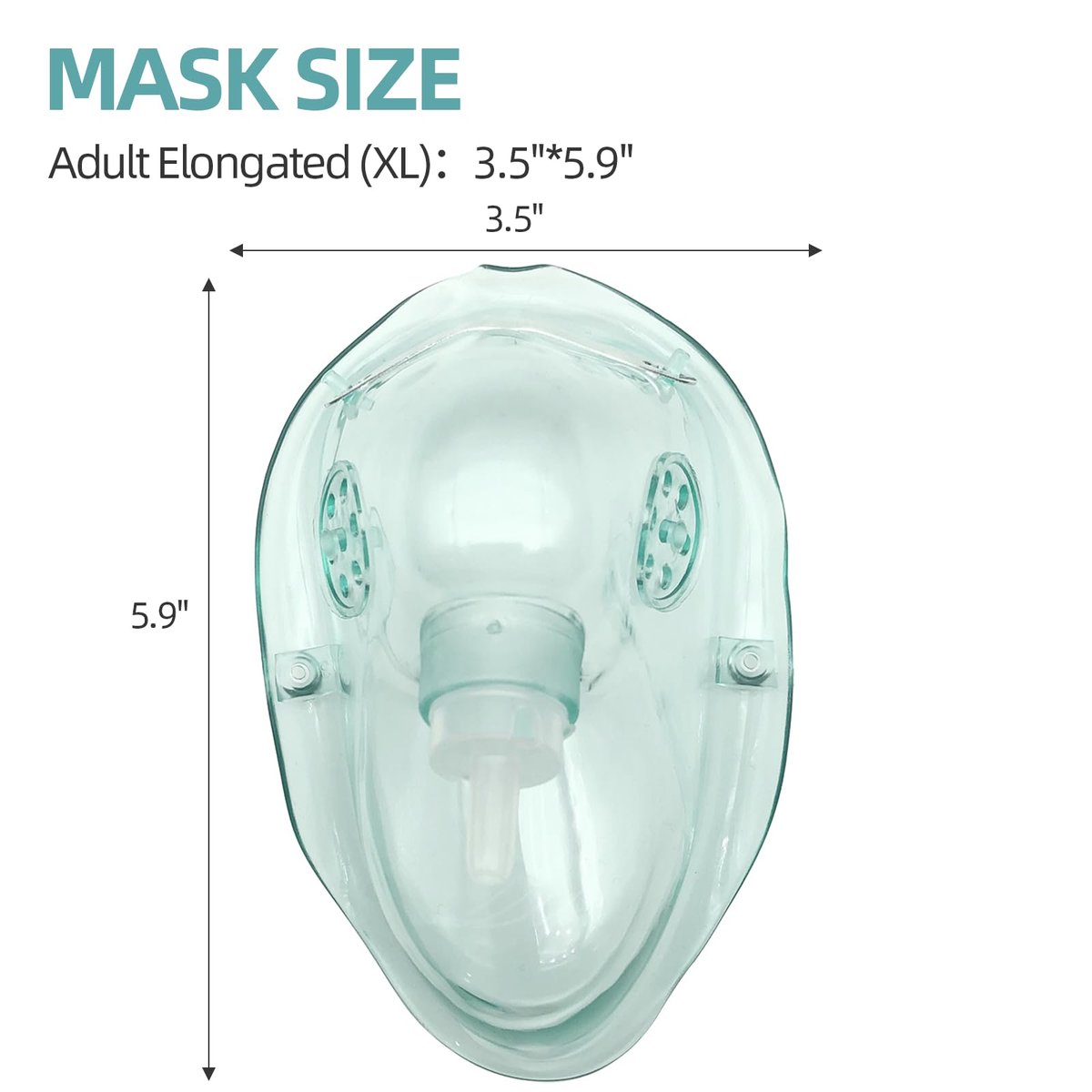 DWCHECK 3er-Pack Sauerstoffmaske für Erwachsene mit 7-Fuß-Schlauch, verstellbarem elastischem Riemen, DEHP-frei und latexfrei - Erwachsene länglich XL, Grün