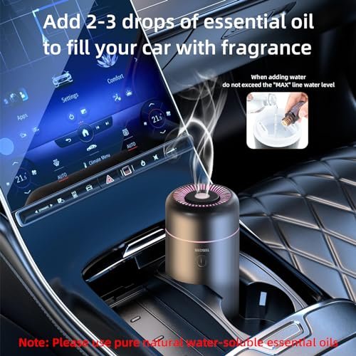 SEEDSEEL Auto-Aromatherapie Diffuser für ätherische Öle – Mini USB Luftbefeuchter mit 7-farbigem LED-Licht für Auto, Zuhause, Büro und Schlafzimmer