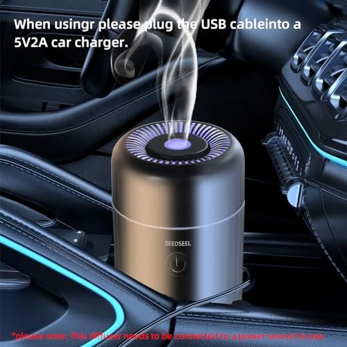 SEEDSEEL Auto-Aromatherapie Diffuser für ätherische Öle – Mini USB Luftbefeuchter mit 7-farbigem LED-Licht für Auto, Zuhause, Büro und Schlafzimmer