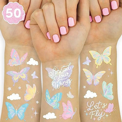 xo, Fetti Pastel Butterfly Temporäre Tattoos - 70 Folien-Stile | Regenbogen-Fee Geburtstagsparty-Deko, Monarchfalter, Herz-Geschenke, Blumen, Garten-Basteln, Babyparty-Deko