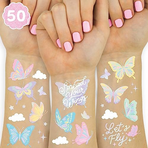 xo, Fetti Pastel Butterfly Temporäre Tattoos - 70 Folien-Stile | Regenbogen-Fee Geburtstagsparty-Deko, Monarchfalter, Herz-Geschenke, Blumen, Garten-Basteln, Babyparty-Deko