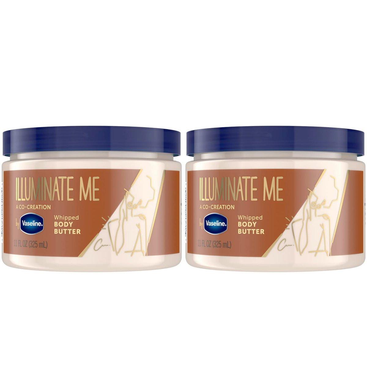Vaseline Illuminate Me Whipped Body Butter 2er-Pack – Leichte Feuchtigkeitspflege für strahlende, leuchtende Haut, 2 x 311 ml