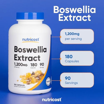 Nutricost Boswellia Extrakt 180 Kapseln für 90 Portionen pro Flasche - Glutenfrei & GVO-frei, Vegan