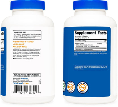 Nutricost Boswellia Extrakt 180 Kapseln für 90 Portionen pro Flasche - Glutenfrei & GVO-frei, Vegan