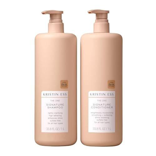 Kristin Ess Signature Shampoo und Conditioner Set mit Pumpen | Tägliche sulfatfreie, farbschonende, feuchtigkeitsspendende Pflege für Geschmeidigkeit & Glanz – Birnenduft, 33,8 fl oz je 2er-Pack