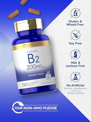 Carlyle Vitamin B2 200 mg | 150 Kapseln | Riboflavin | Nicht-GVO & Glutenfrei | Essentielles Nahrungsergänzungsmittel
