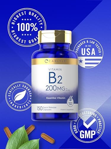 Carlyle Vitamin B2 200 mg | 150 Kapseln | Riboflavin | Nicht-GVO & Glutenfrei | Essentielles Nahrungsergänzungsmittel