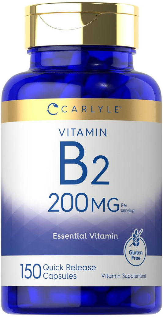 Carlyle Vitamin B2 200 mg | 150 Kapseln | Riboflavin | Nicht-GVO & Glutenfrei | Essentielles Nahrungsergänzungsmittel