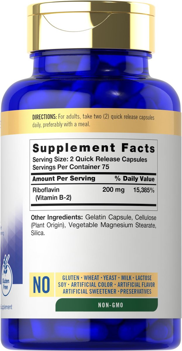 Carlyle Vitamin B2 200 mg | 150 Kapseln | Riboflavin | Nicht-GVO & Glutenfrei | Essentielles Nahrungsergänzungsmittel