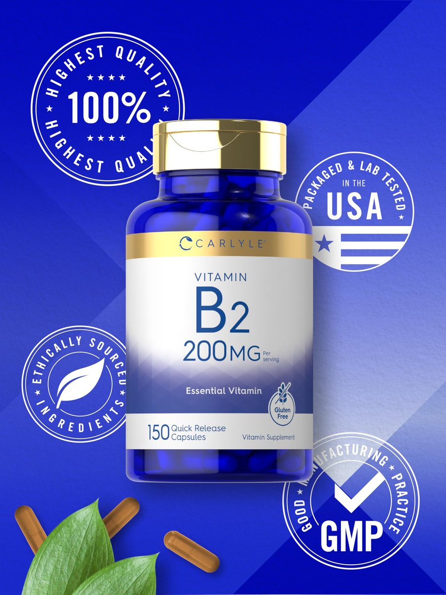 Carlyle Vitamin B2 200 mg | 150 Kapseln | Riboflavin | Nicht-GVO & Glutenfrei | Essentielles Nahrungsergänzungsmittel