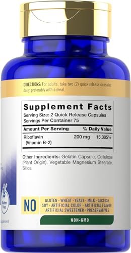 Carlyle Vitamin B2 200 mg | 150 Kapseln | Riboflavin | Nicht-GVO & Glutenfrei | Essentielles Nahrungsergänzungsmittel