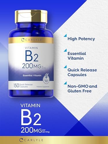 Carlyle Vitamin B2 200 mg | 150 Kapseln | Riboflavin | Nicht-GVO & Glutenfrei | Essentielles Nahrungsergänzungsmittel