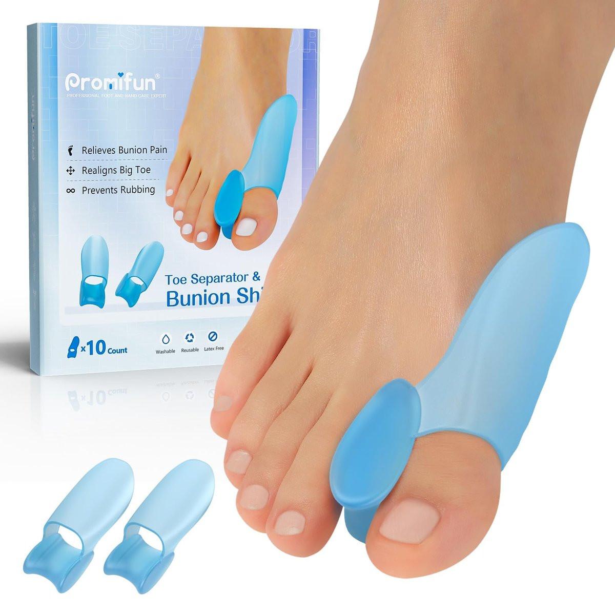 Promifun Ballenzehenschutzkissen, 10er-Pack Ballenkorrekturpads mit Zehenspreizer, Gel-Schutz für Fußschmerzlinderung, Hühneraugen, Hornhaut - Blau